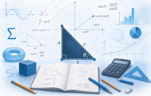 The history of three old friends. Sine, Cosine, and Tangent